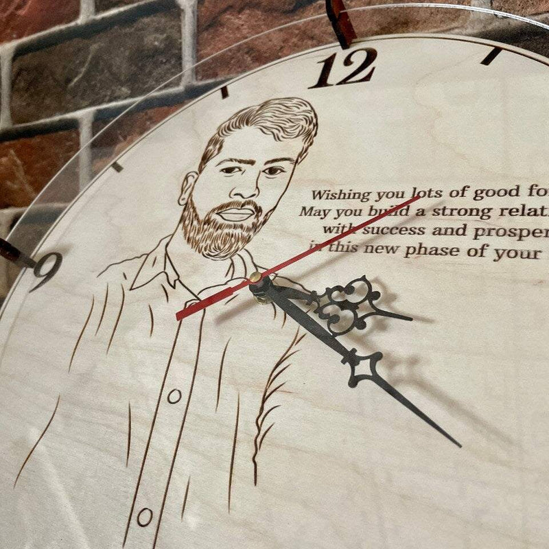 Round wooden wall clock front view