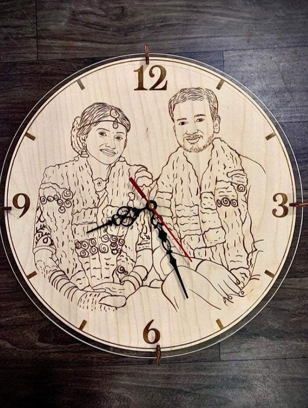 Round wooden wall clock front view