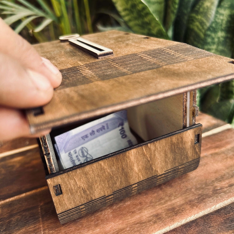 Cash saving box with counter – side view