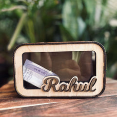 Piggy bank with cash counter front view