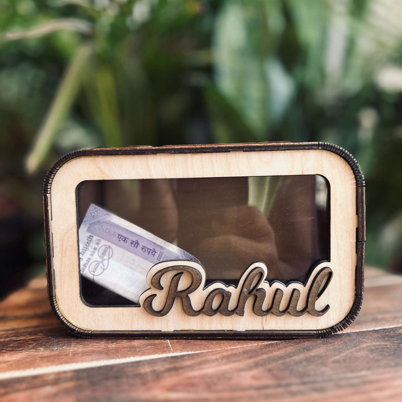 Piggy bank with cash counter front view